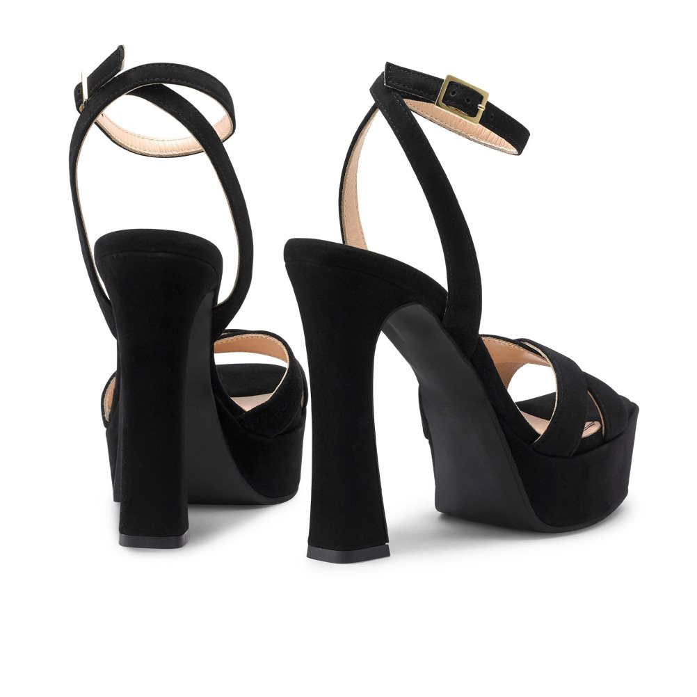 Black Russell And Bromley Far Out Cross Strap Platform Women's Heels Sandals | CA-3142K