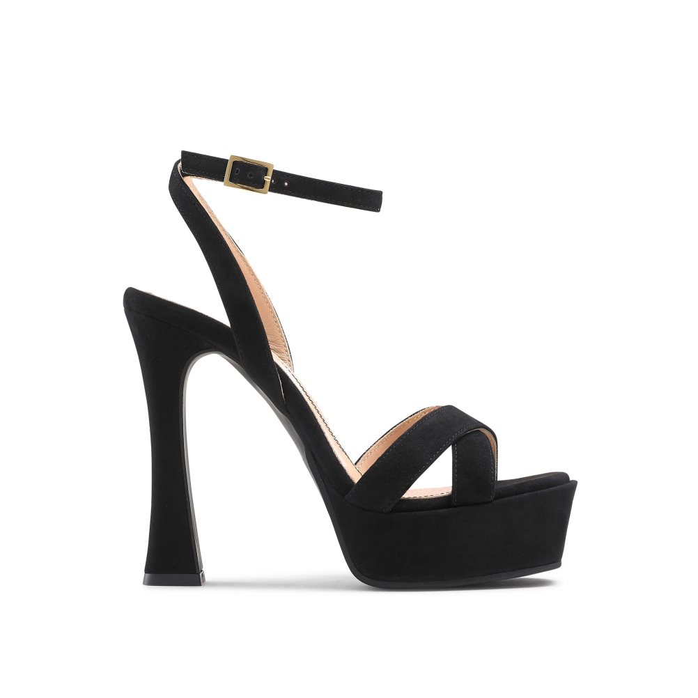 Black Russell And Bromley Far Out Cross Strap Platform Women\'s Heels Sandals | CA-3142K