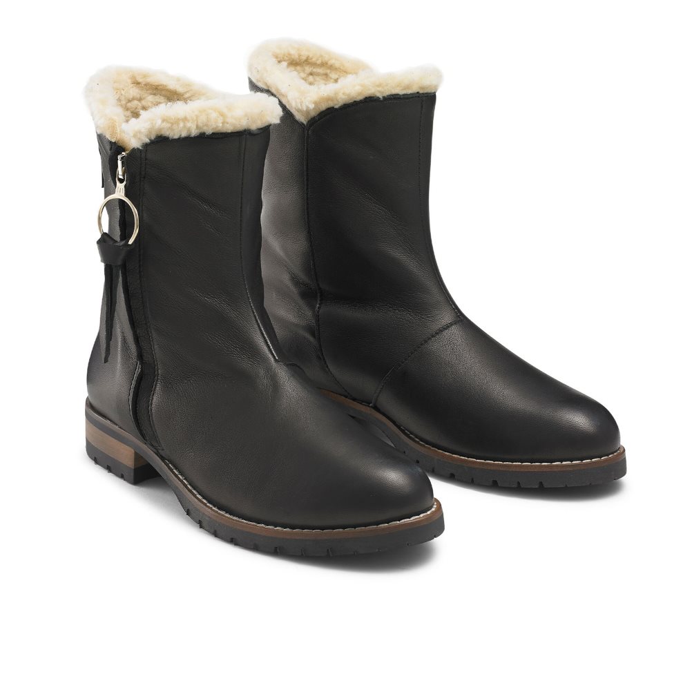 Black Russell And Bromley Grizzly Warm Lined Fur Women's Ankle Boots | CA-1093Y