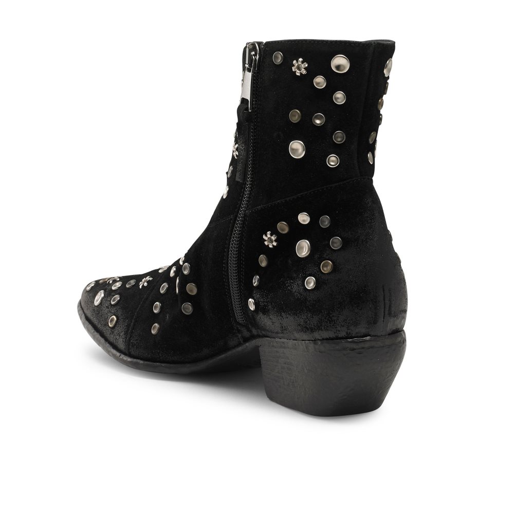Black Russell And Bromley Howdy Embellished Western Women's Ankle Boots | CA-2358E