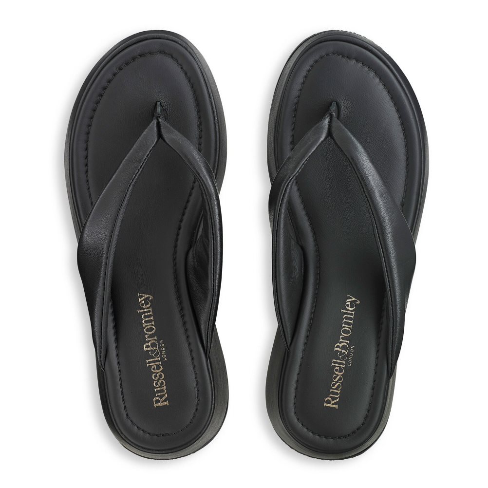 Black Russell And Bromley Hoxton Toe Post Women's Flat Sandals | CA-4925L