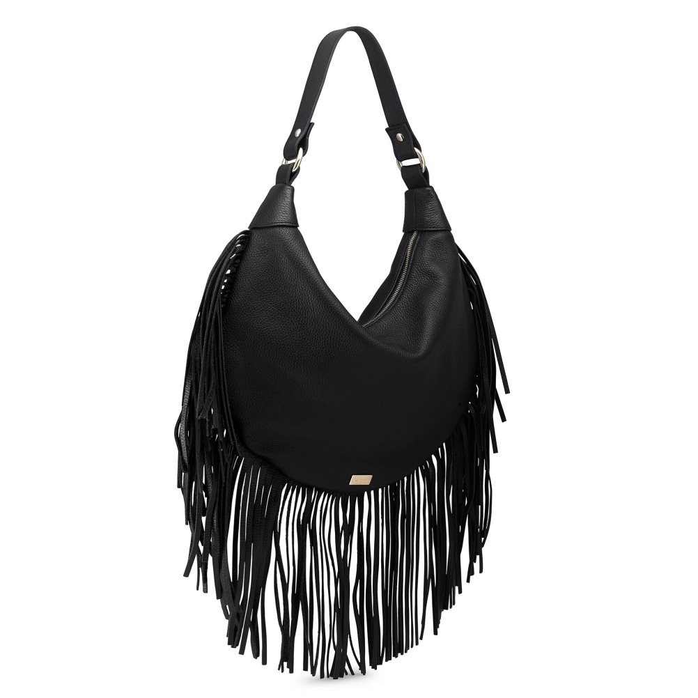 Black Russell And Bromley Indie Fringed Women's Shoulder Bags | CA-7531F