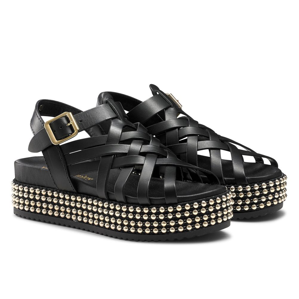 Black Russell And Bromley Jackpot Fisherman Women's Flat Sandals | CA-8439H