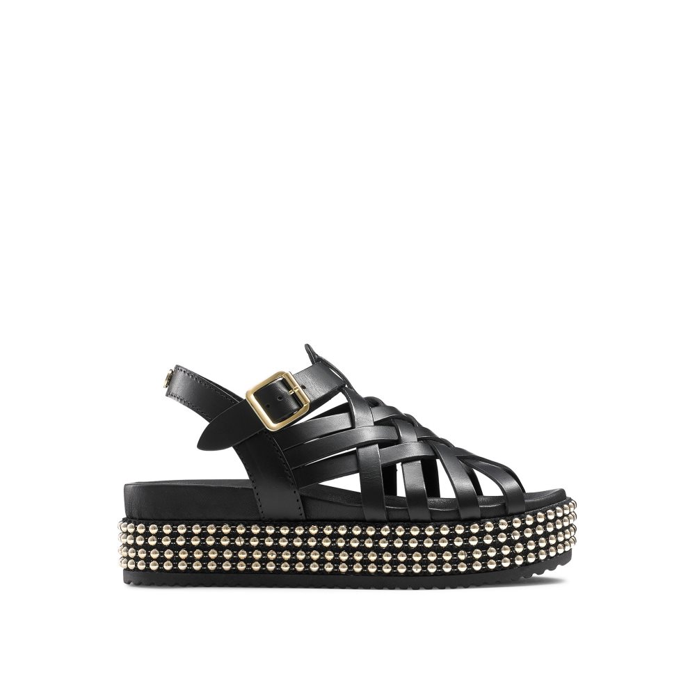 Black Russell And Bromley Jackpot Fisherman Women\'s Flat Sandals | CA-8439H