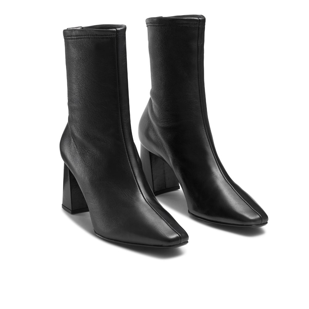 Black Russell And Bromley Latenight Leather Sock Women's Ankle Boots | CA-2730W