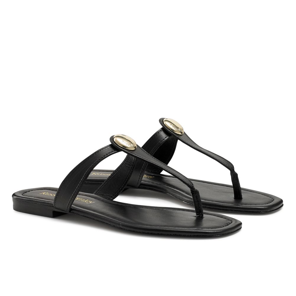 Black Russell And Bromley Lauretta Disc Trim Toe Women's Flat Sandals | CA-8275M