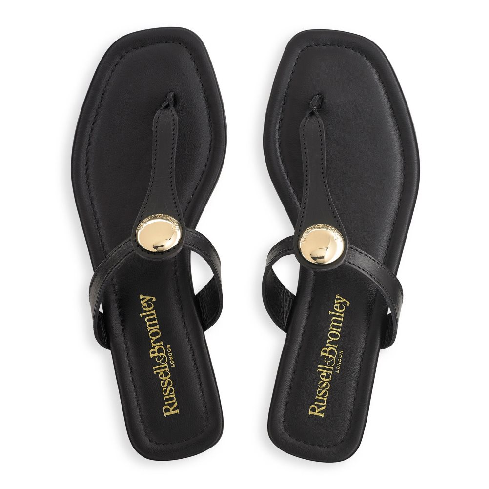 Black Russell And Bromley Lauretta Disc Trim Toe Women's Flat Sandals | CA-8275M