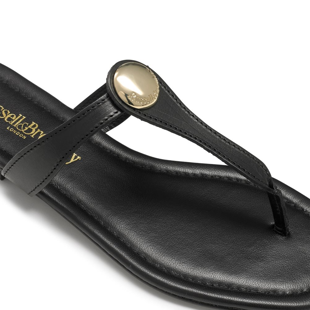 Black Russell And Bromley Lauretta Disc Trim Toe Women's Flat Sandals | CA-8275M