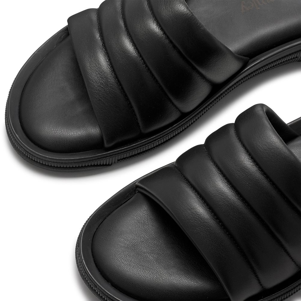 Black Russell And Bromley Luxe Luxury Padded Men's Slides | CA-8635M