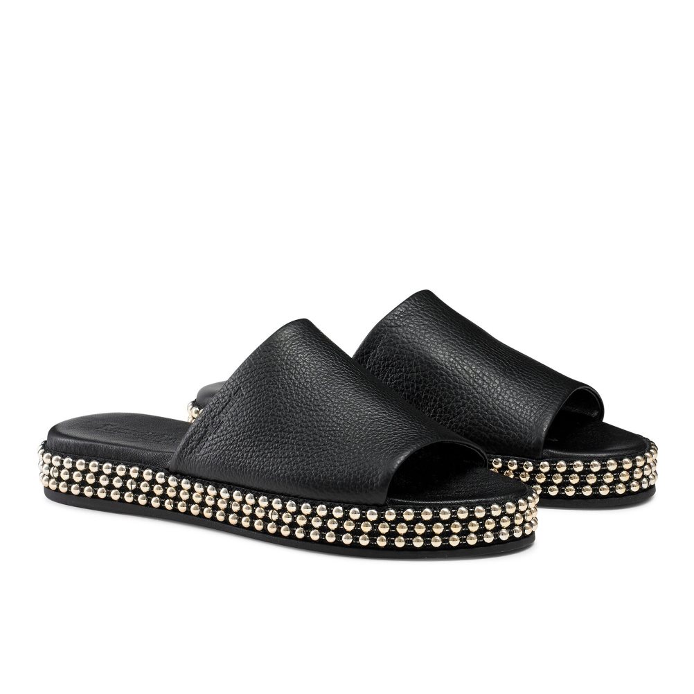 Black Russell And Bromley Moneypot Women's Flat Sandals | CA-8351C
