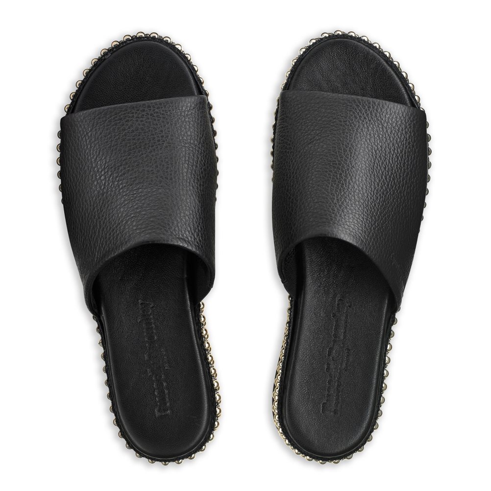 Black Russell And Bromley Moneypot Women's Flat Sandals | CA-8351C
