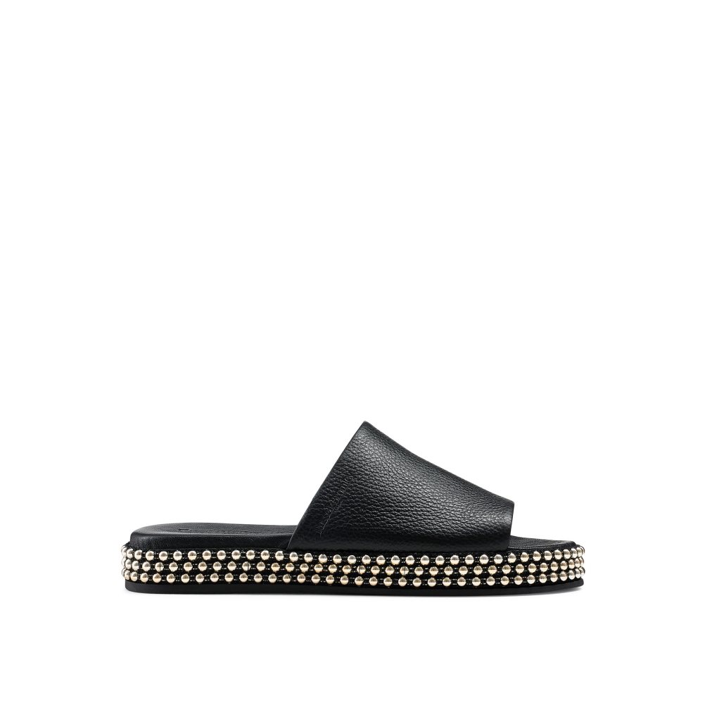 Black Russell And Bromley Moneypot Women\'s Flat Sandals | CA-8351C
