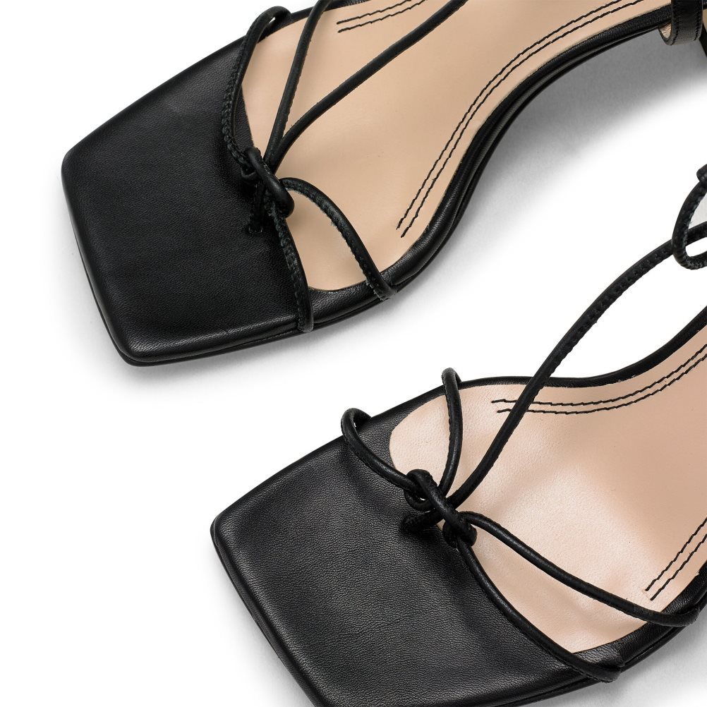Black Russell And Bromley Noodles Skinny Strap Women's Heels Sandals | CA-5763D