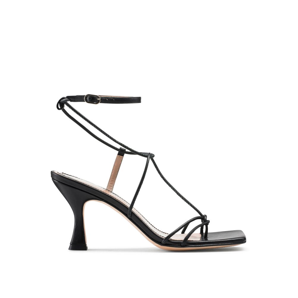 Black Russell And Bromley Noodles Skinny Strap Women\'s Heels Sandals | CA-5763D