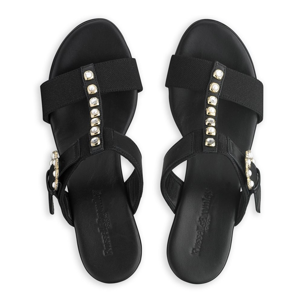 Black Russell And Bromley Orbit Pearl Embellished Women's Wedges | CA-3294O