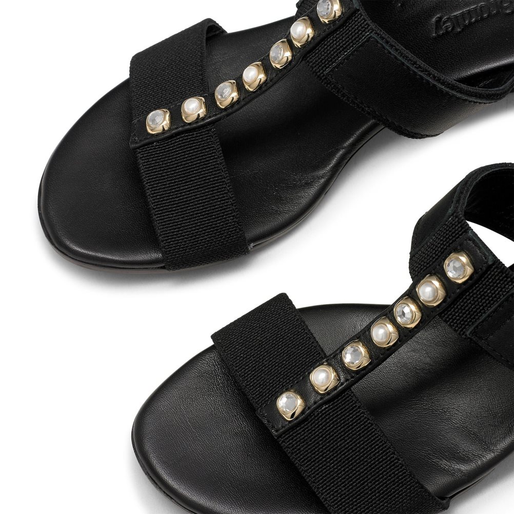 Black Russell And Bromley Orbit Pearl Embellished Women's Wedges | CA-3294O