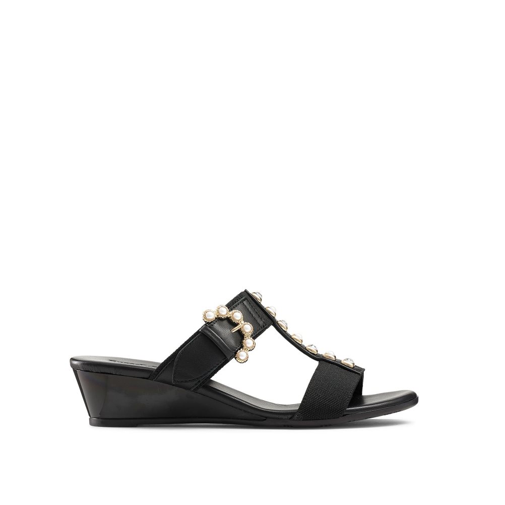 Black Russell And Bromley Orbit Pearl Embellished Women\'s Wedges | CA-3294O
