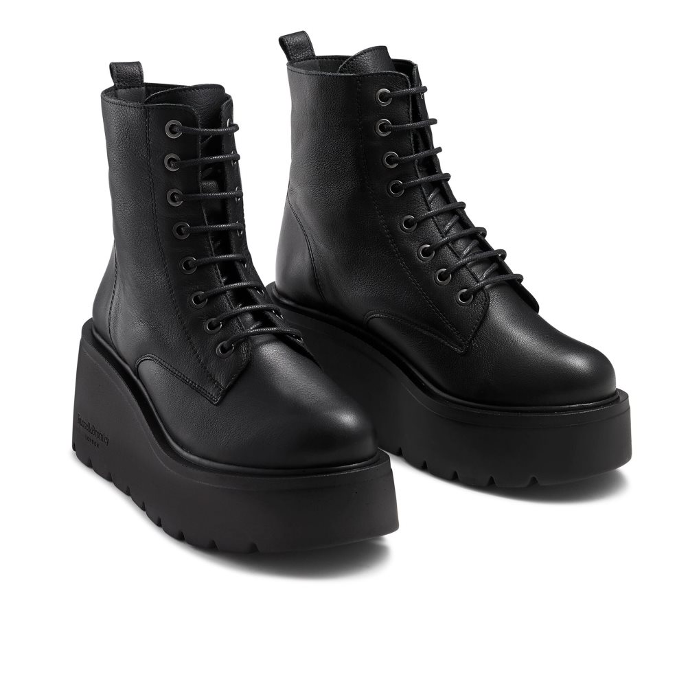 Black Russell And Bromley Overlace Lace-up Women's Wedge Boots | CA-1965S