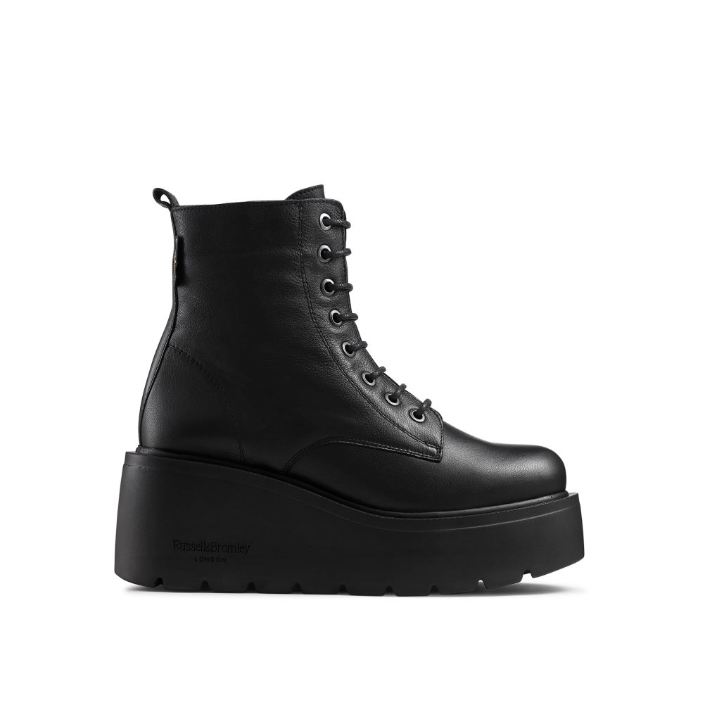 Black Russell And Bromley Overlace Lace-up Women\'s Wedge Boots | CA-1965S