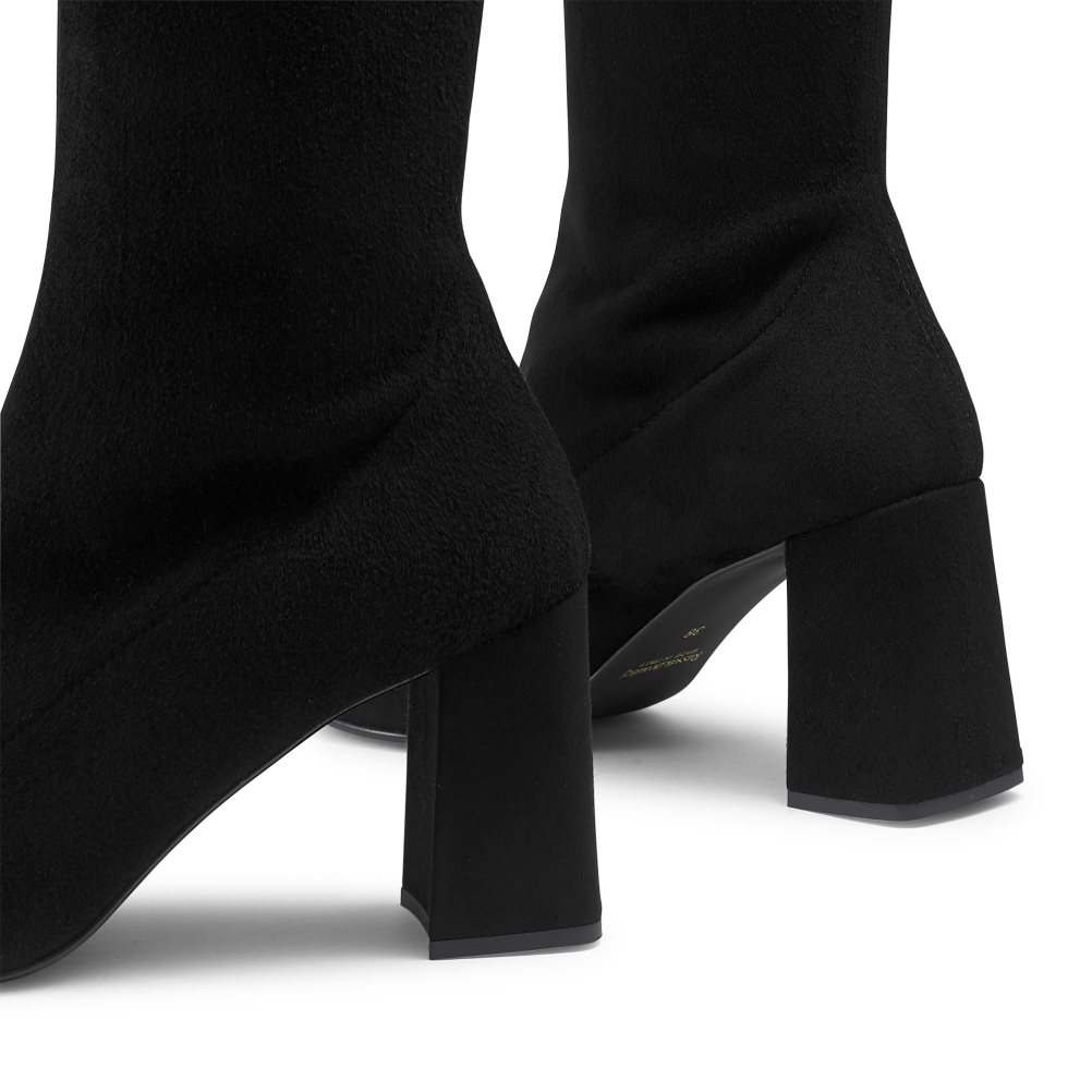 Black Russell And Bromley Overnight Stretch Suede Women's Knee-high Boots | CA-3961Y