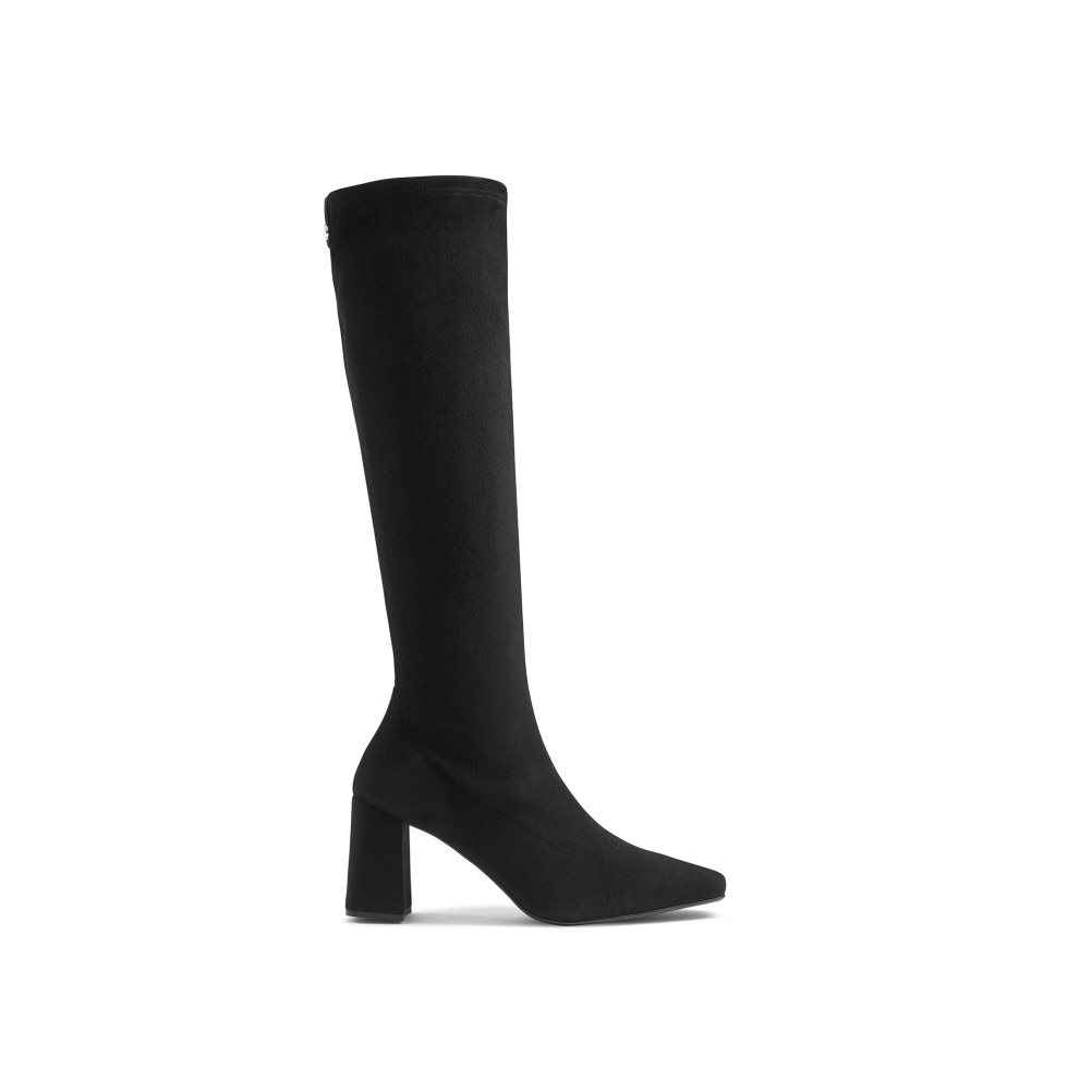 Black Russell And Bromley Overnight Stretch Suede Women\'s Knee-high Boots | CA-3961Y