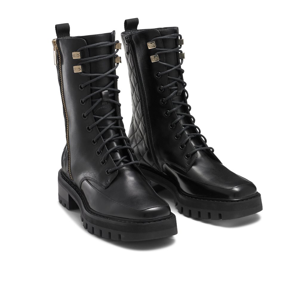 Black Russell And Bromley Parade Square Toe Women's Military Boots | CA-1072O