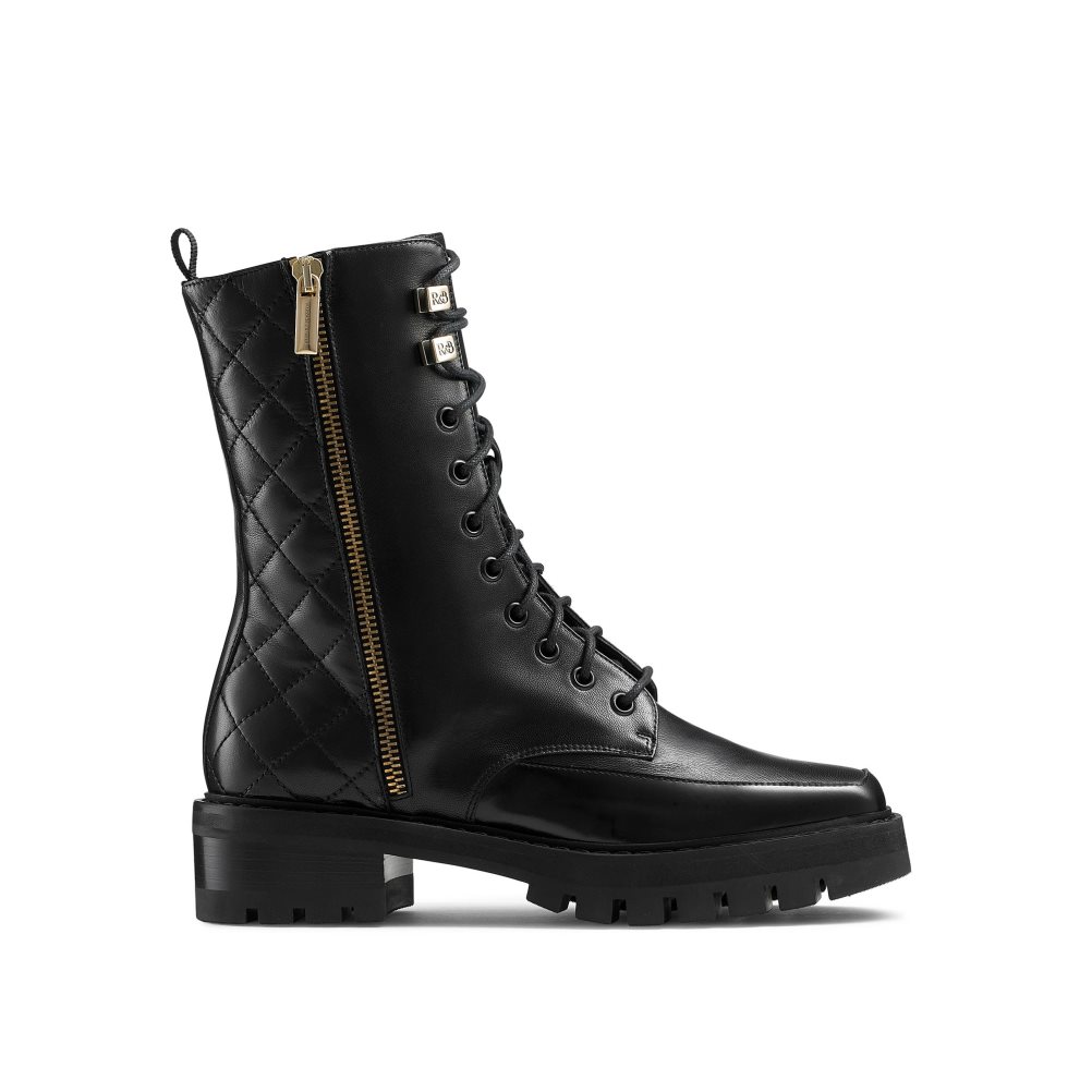 Black Russell And Bromley Parade Square Toe Women\'s Military Boots | CA-1072O