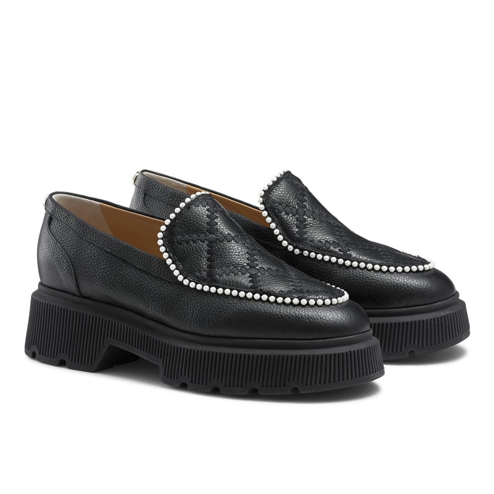Black Russell And Bromley Patchwork Chunky Pearl Women's Loafers | CA-2103L