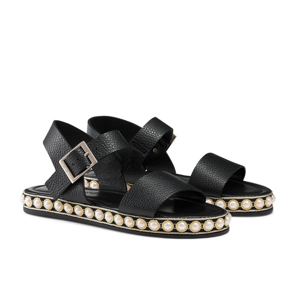 Black Russell And Bromley Pearljam Pearl Two Part Women's Flat Sandals | CA-7689C
