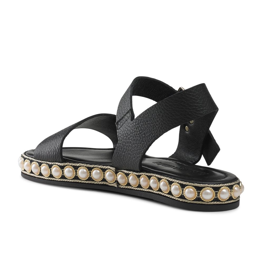 Black Russell And Bromley Pearljam Pearl Two Part Women's Flat Sandals | CA-7689C