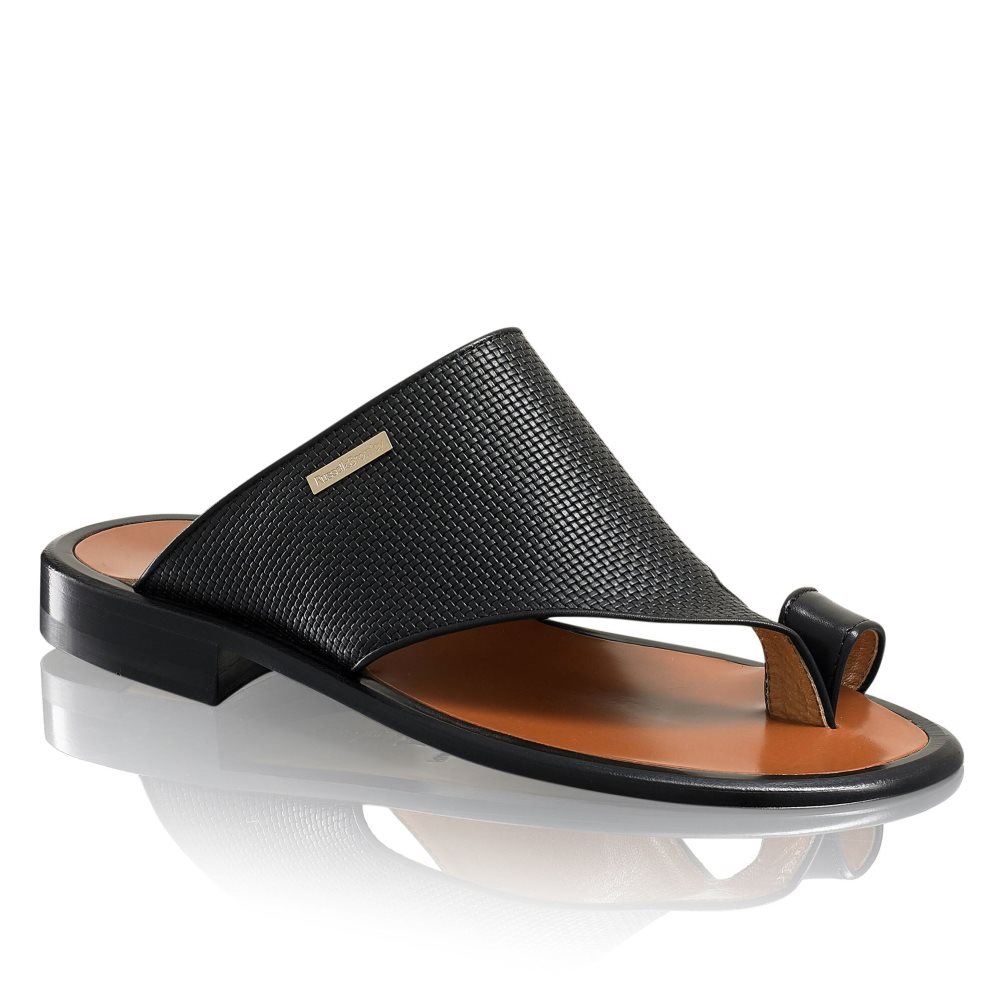 Black Russell And Bromley Perugia Toe Loop Men's Sandals | CA-7628Q