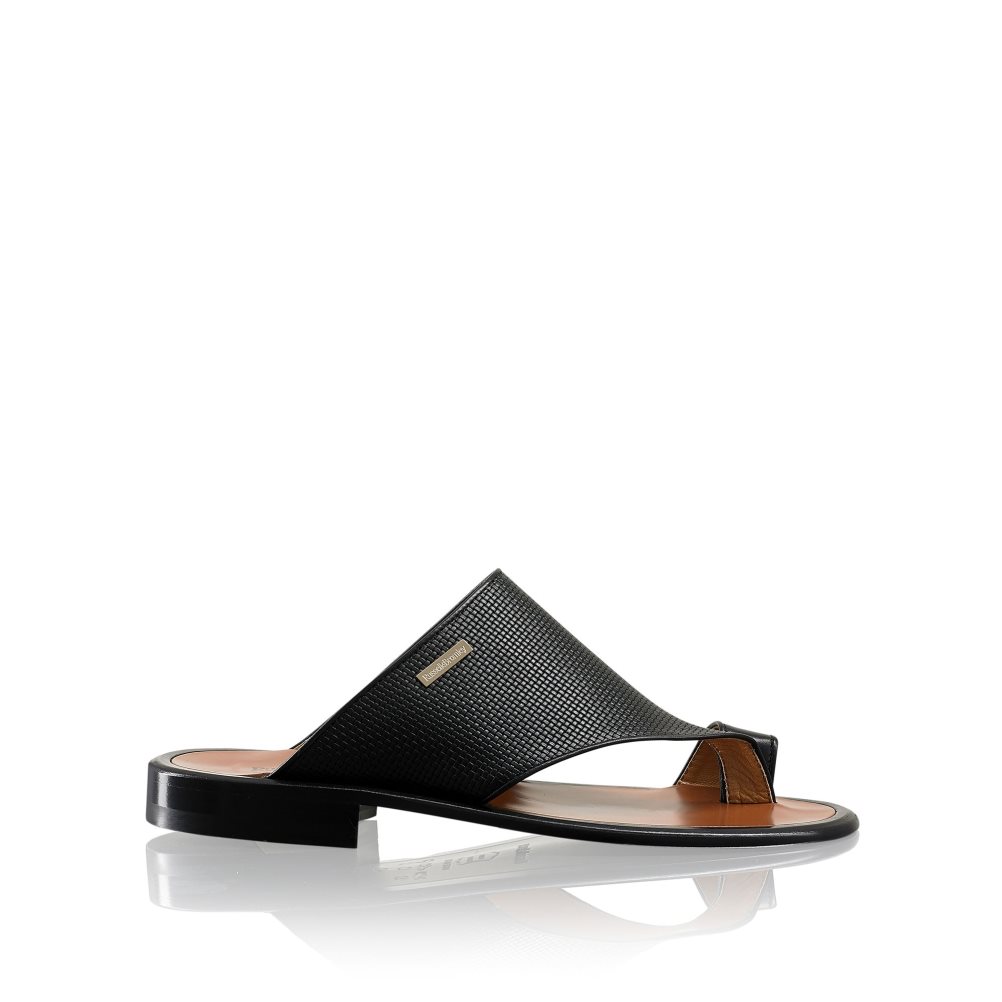 Black Russell And Bromley Perugia Toe Loop Men\'s Sandals | CA-7628Q