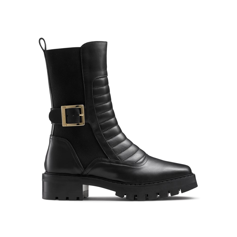 Black Russell And Bromley Pillion Square Toe Women\'s Biker Boots | CA-5603I