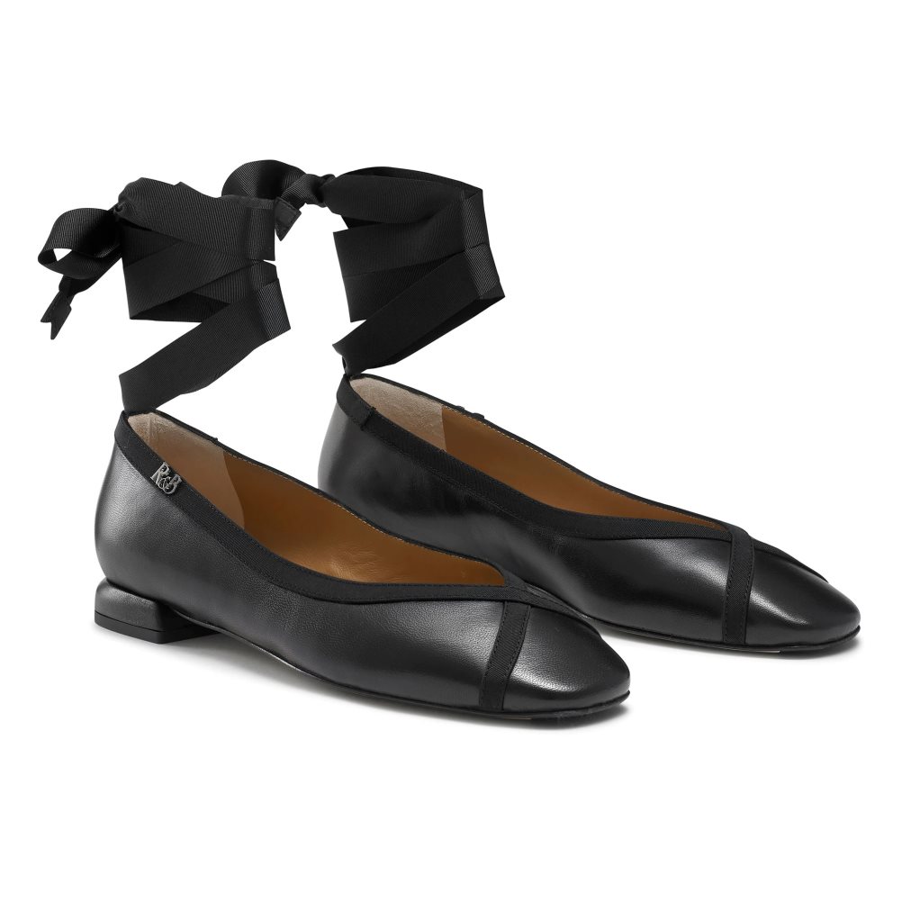 Black Russell And Bromley Pirouette Ankle Tie Women's Ballet Flats | CA-1927B