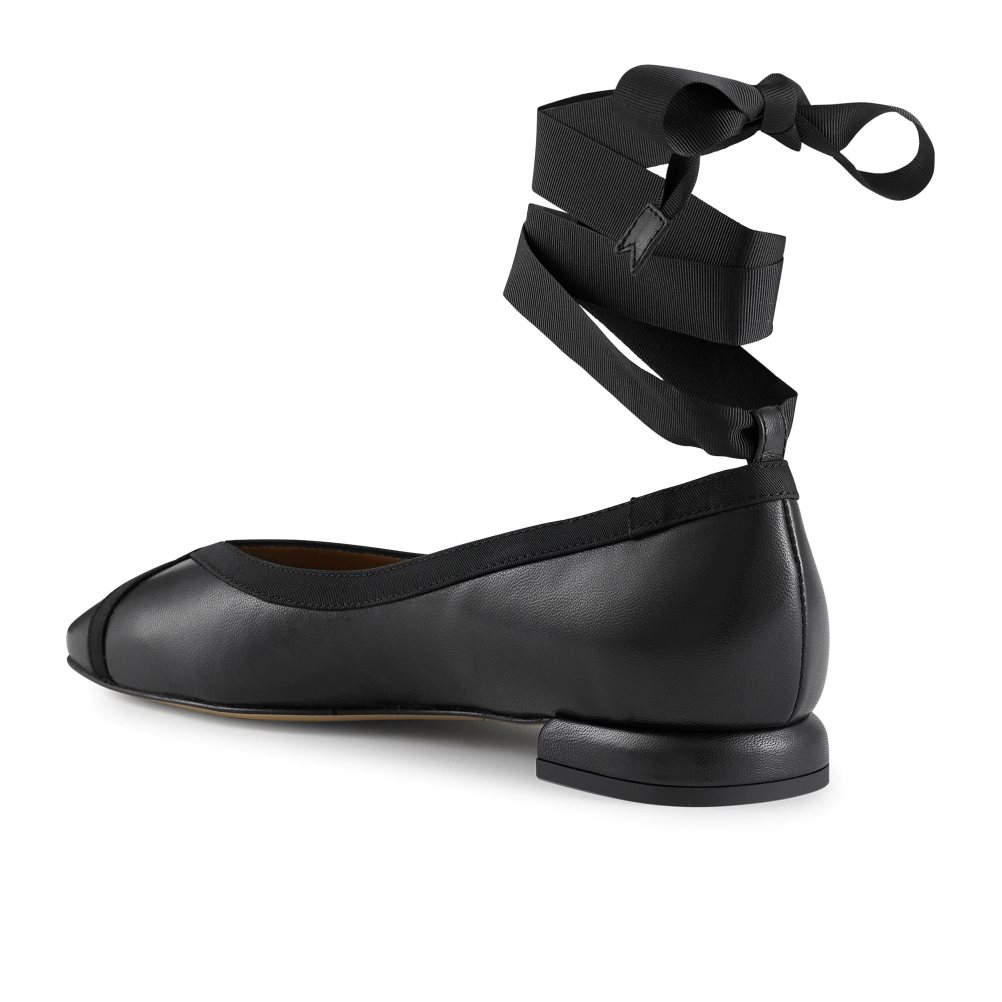 Black Russell And Bromley Pirouette Ankle Tie Women's Ballet Flats | CA-1927B