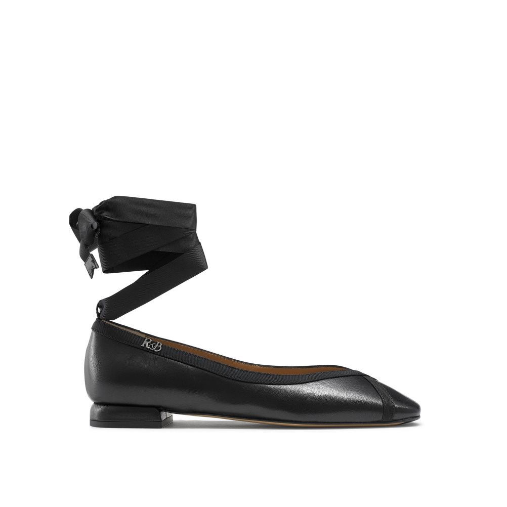 Black Russell And Bromley Pirouette Ankle Tie Women\'s Ballet Flats | CA-1927B