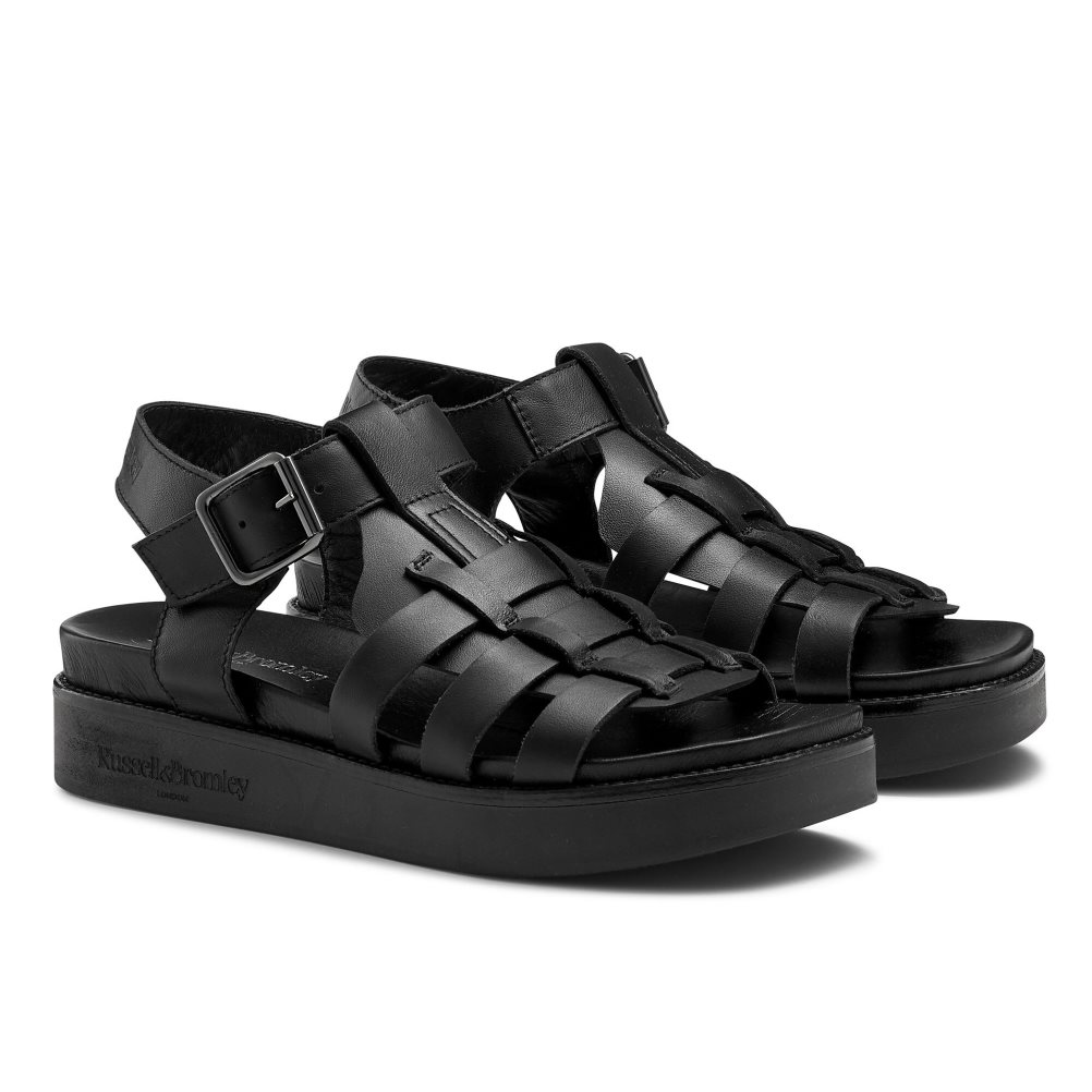 Black Russell And Bromley Portland Fisherman Women's Flat Sandals | CA-6098A