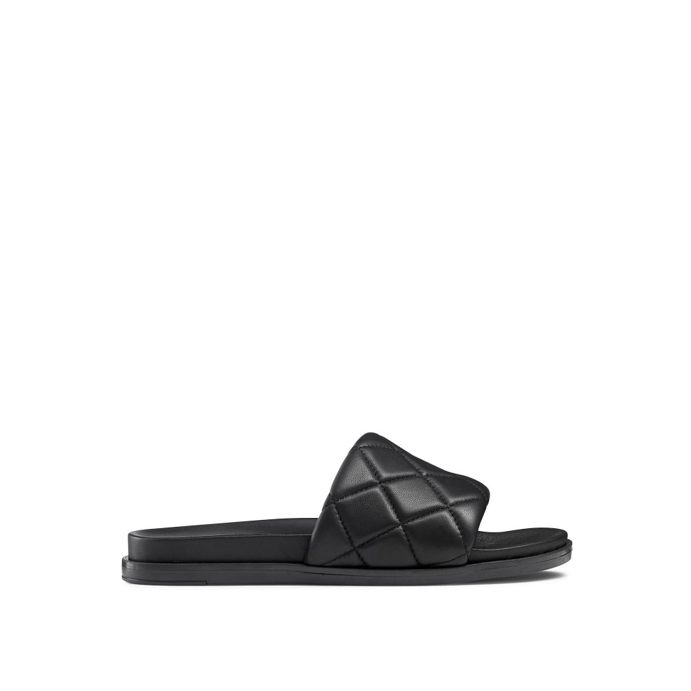 Black Russell And Bromley Quilted Women\'s Slides | CA-2685D