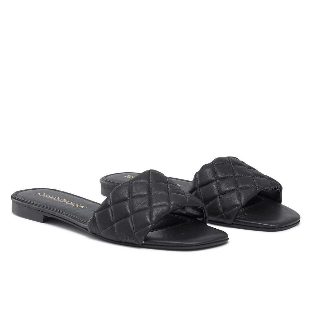 Black Russell And Bromley Quilted Women's Flat Sandals | CA-3208G