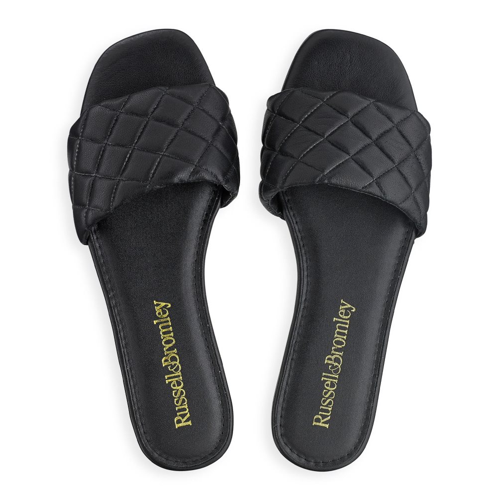 Black Russell And Bromley Quilted Women's Flat Sandals | CA-3208G