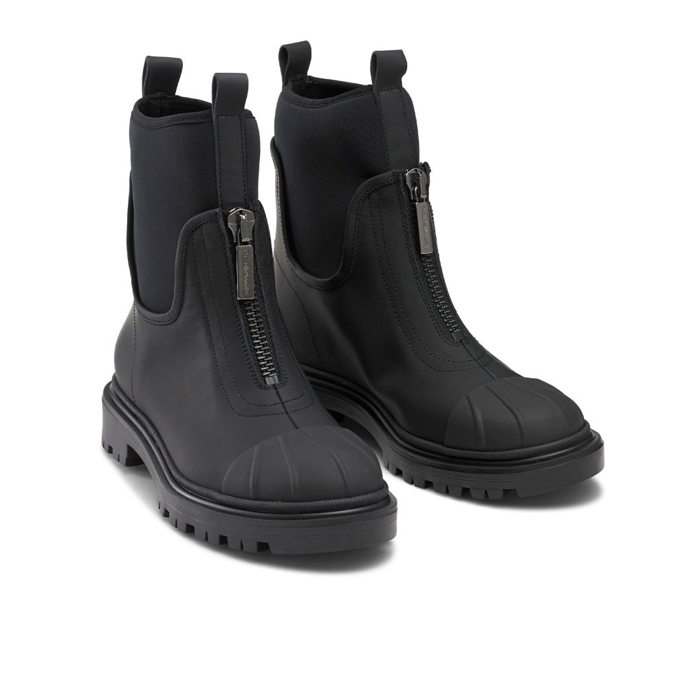 Black Russell And Bromley Rambler Dryleks Zip Front Stomper Women's Ankle Boots | CA-7469U