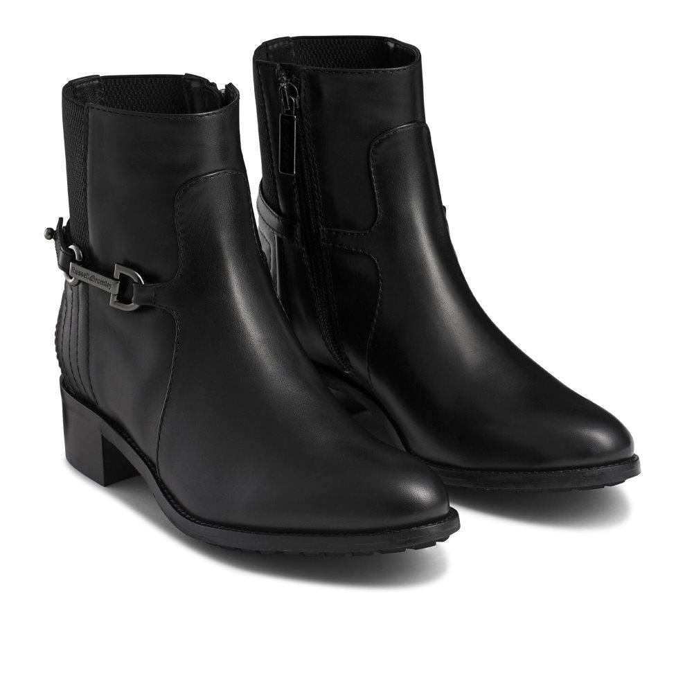 Black Russell And Bromley Rein Fall Elastic Back Women's Ankle Boots | CA-2143Q