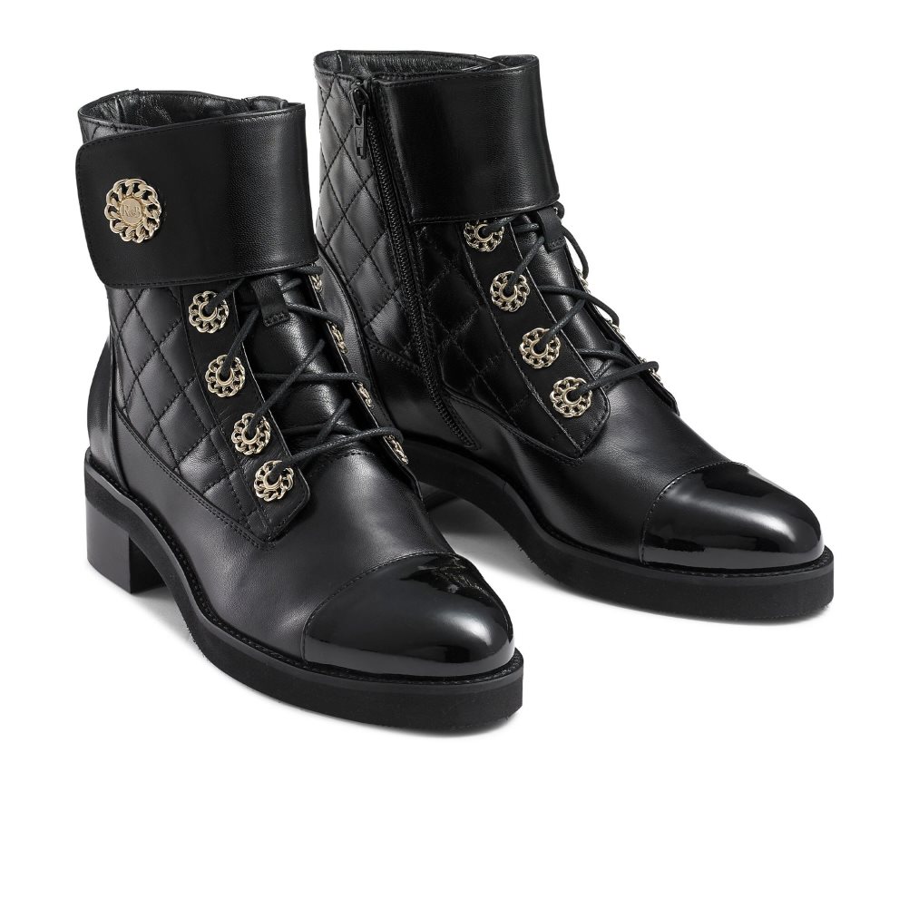 Black Russell And Bromley Ringaroses Quilted Lace-up Women's Ankle Boots | CA-9732R