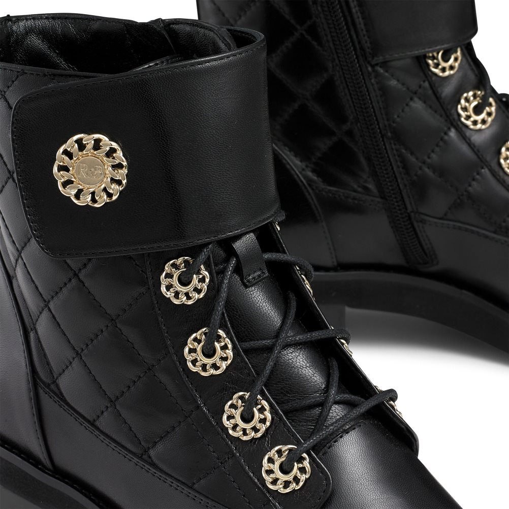 Black Russell And Bromley Ringaroses Quilted Lace-up Women's Ankle Boots | CA-9732R