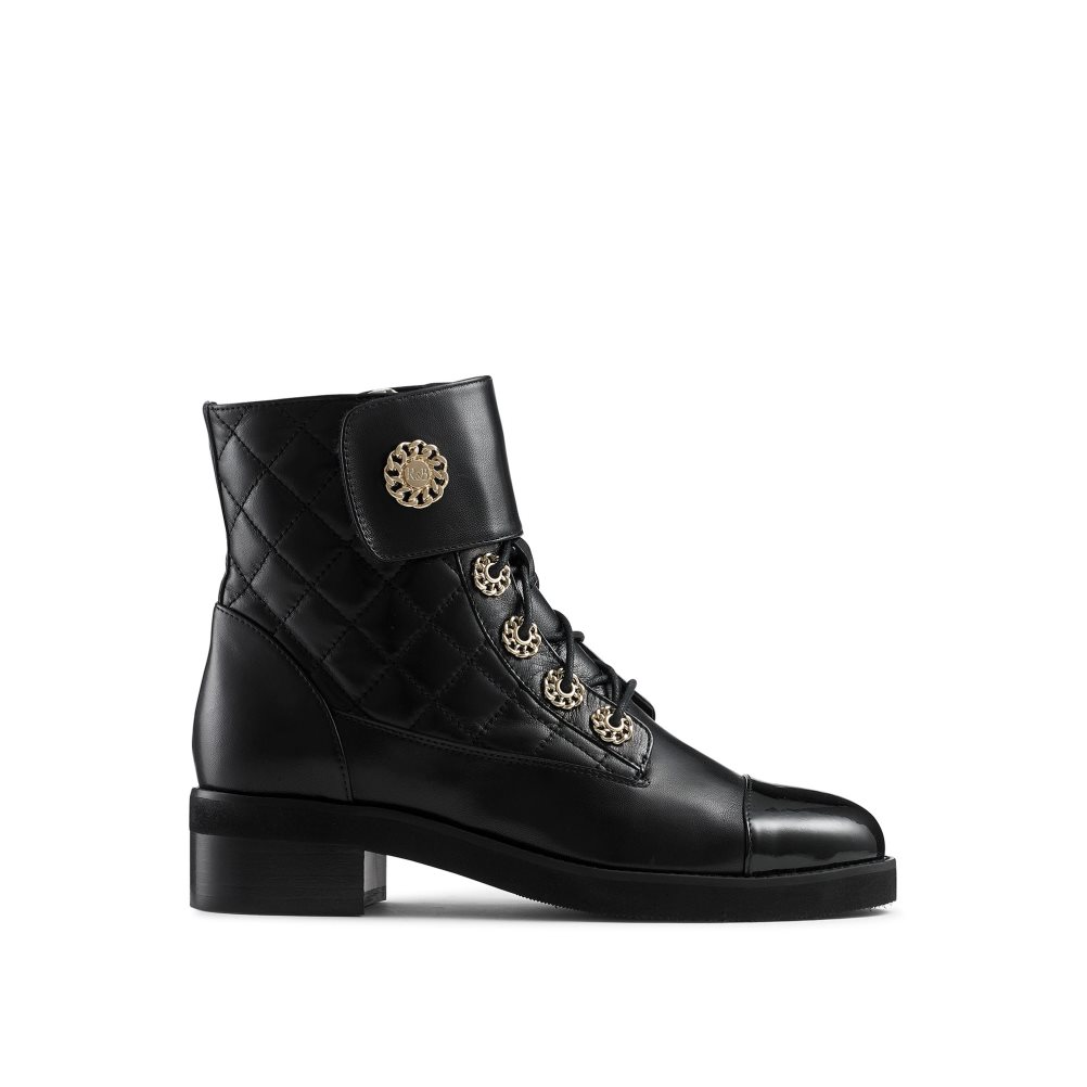 Black Russell And Bromley Ringaroses Quilted Lace-up Women\'s Ankle Boots | CA-9732R