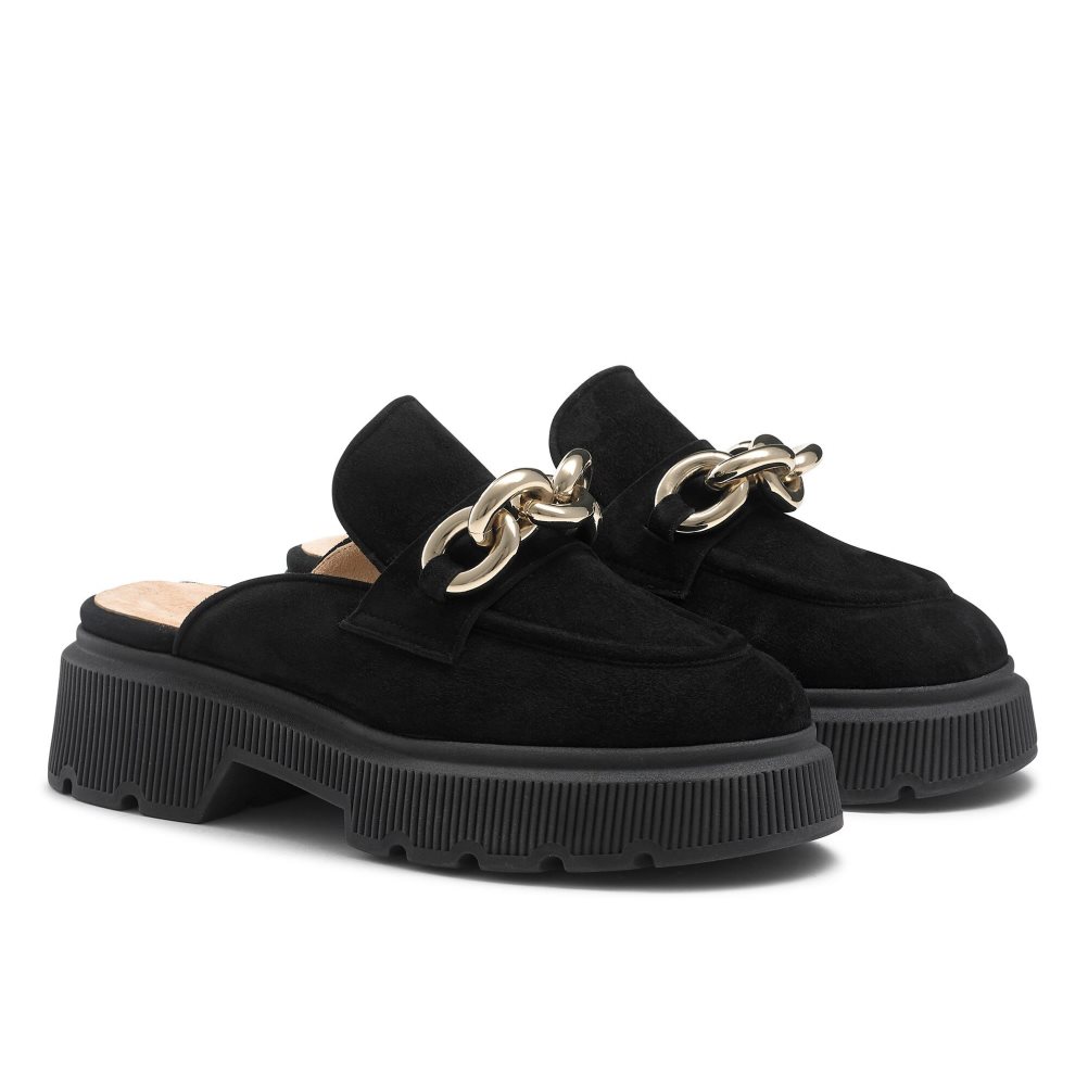 Black Russell And Bromley Ringback Backless Women's Loafers | CA-0829X