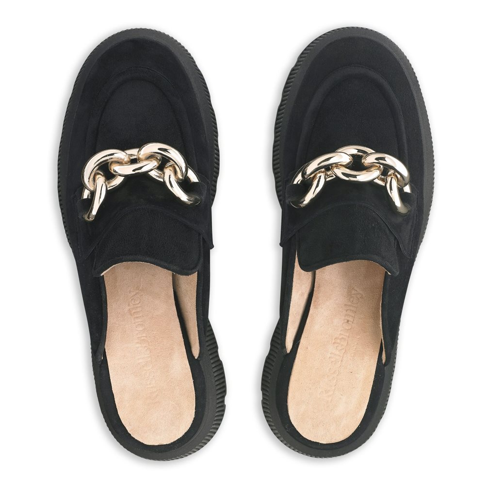 Black Russell And Bromley Ringback Backless Women's Loafers | CA-0829X