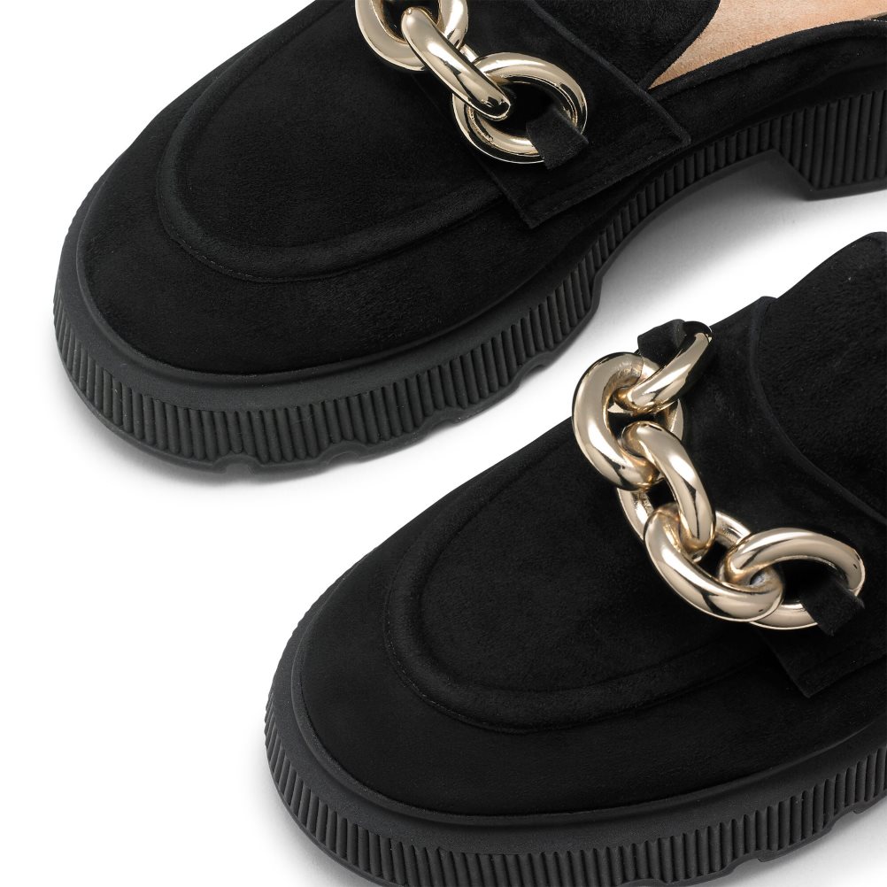 Black Russell And Bromley Ringback Backless Women's Loafers | CA-0829X