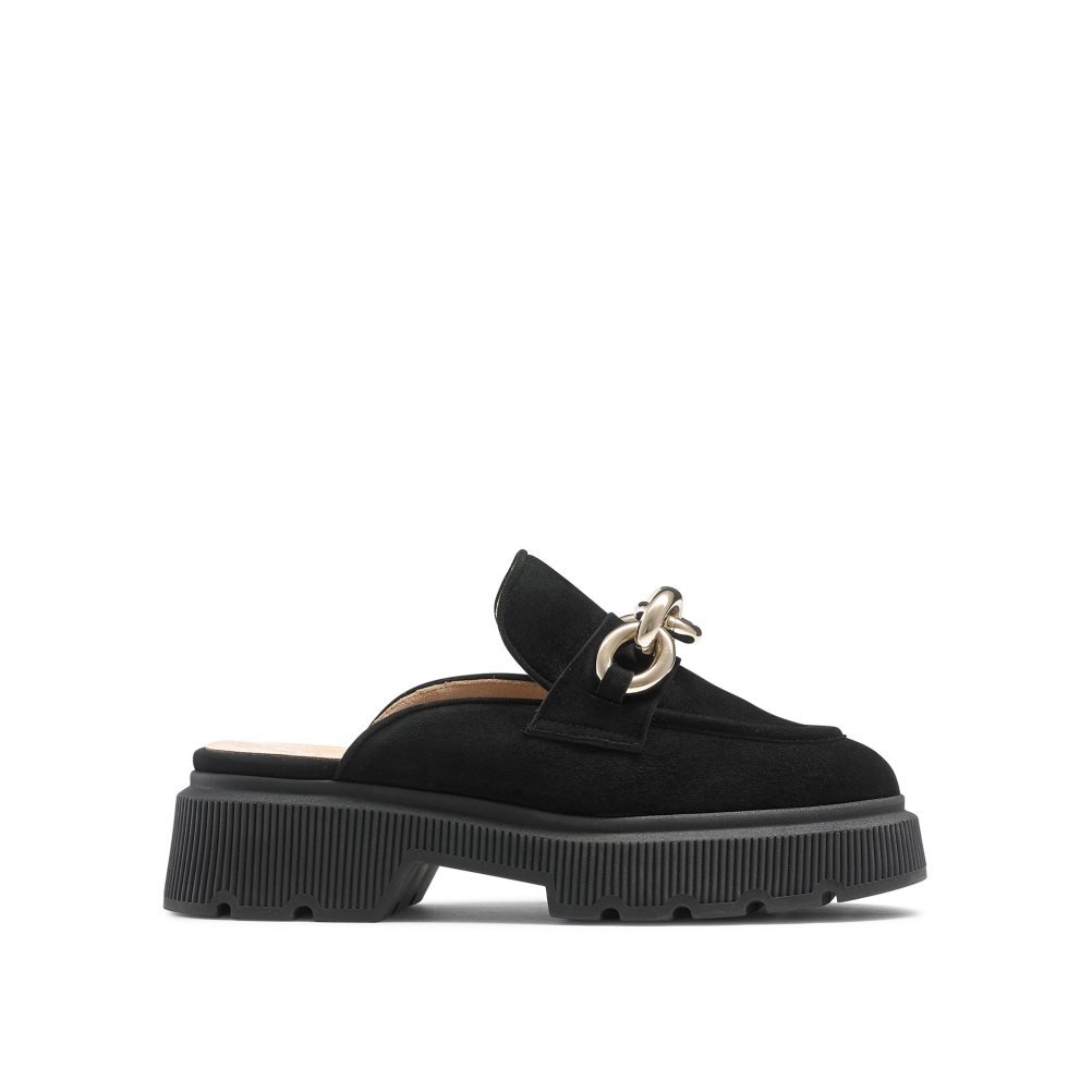 Black Russell And Bromley Ringback Backless Women\'s Loafers | CA-0829X