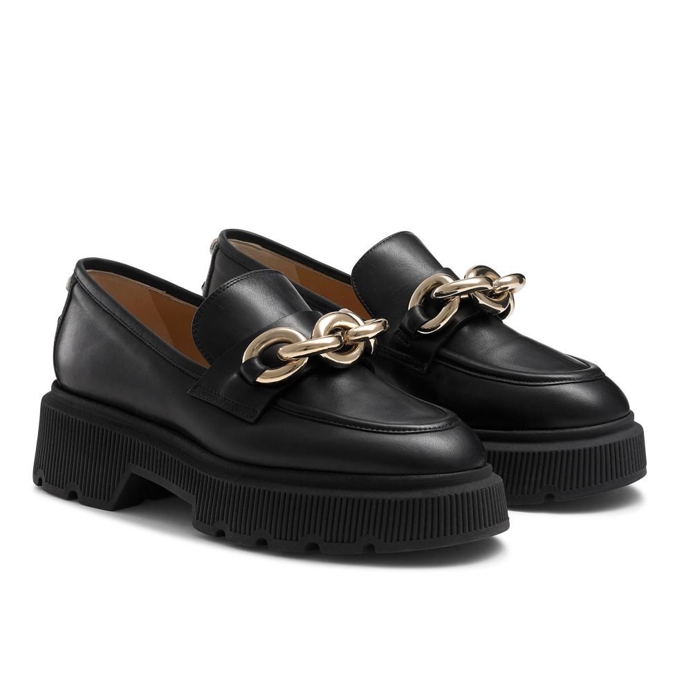 Black Russell And Bromley Ringo Heavy Ring Women's Loafers | CA-1950C